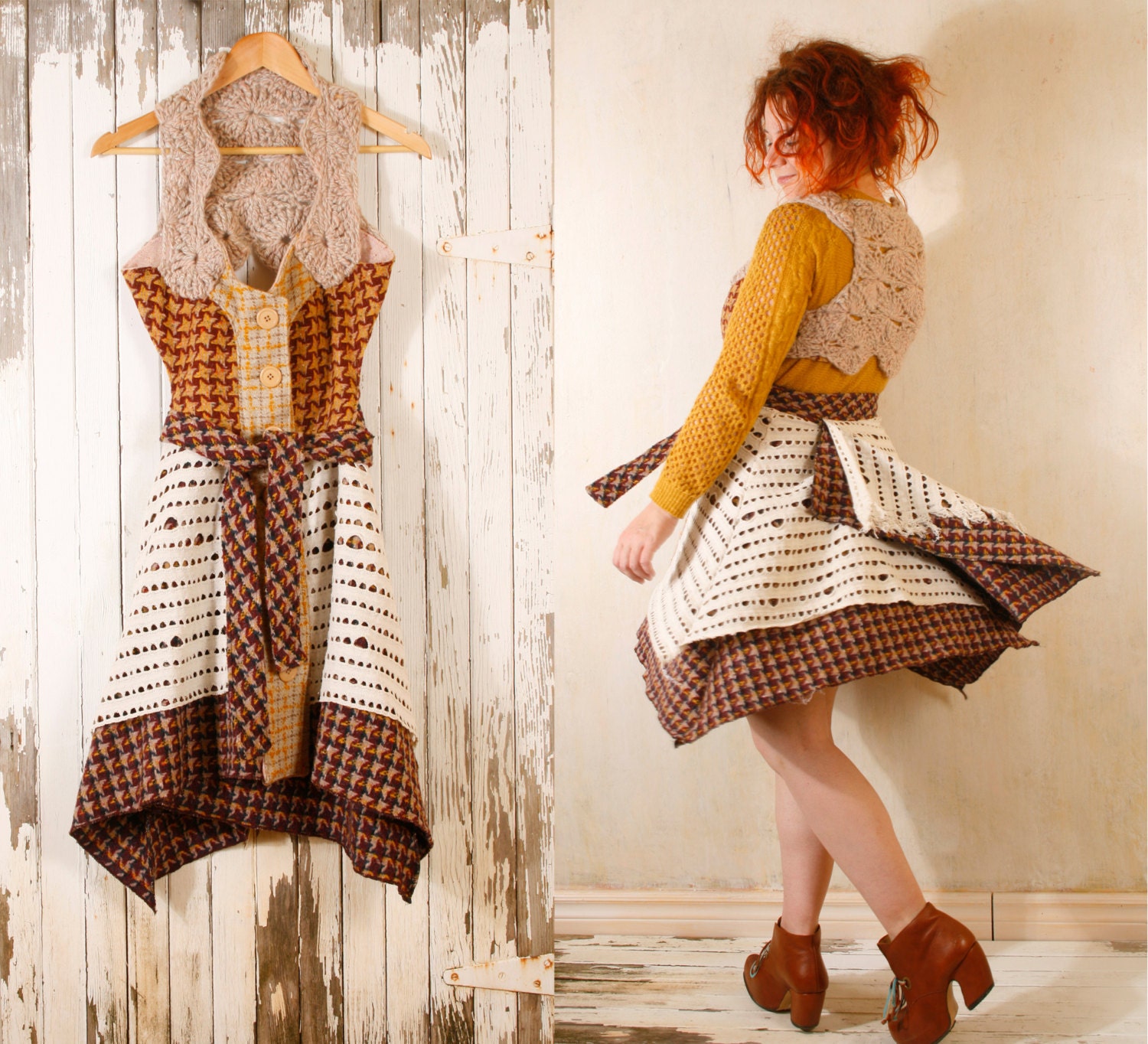 Crochet dress woman Patchwork dress Woman dress Woodland dress Fairytale dress Bohemian dress Gypsy dress Winter dress Festival dress