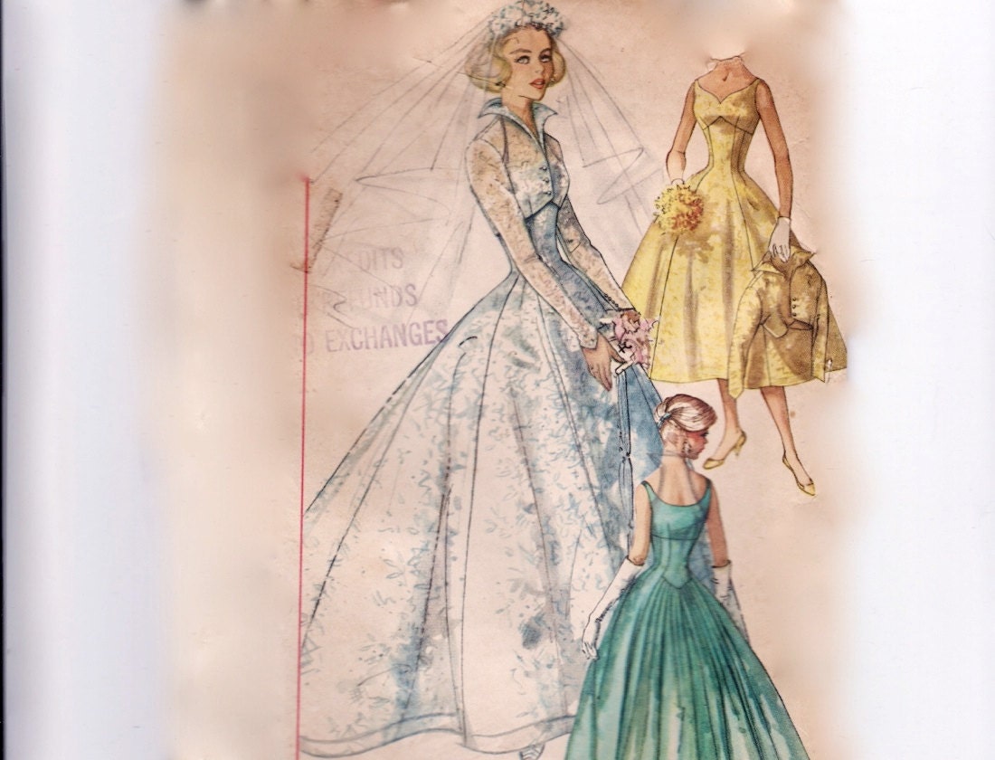 Vintage 1950s Sewing Pattern - Wedding Dress & Bridesmaid or Evening Gown, Long Line Empire Waist, Pleated Back - Simplicity 2066, Bust 33