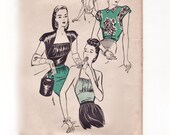Vintage 1940s Sewing Pattern - Sexy Halter Top, Ruched Bust Evening Blouse, or Plunging Deep V Back Blouse - Butterick 3747, Bust 30, Unused