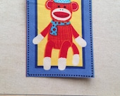 The Sensational Sock Monkey Fabric No Sew Iron On Applique - Ready to Ship