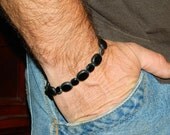 Mens black beaded bracelet black beauty