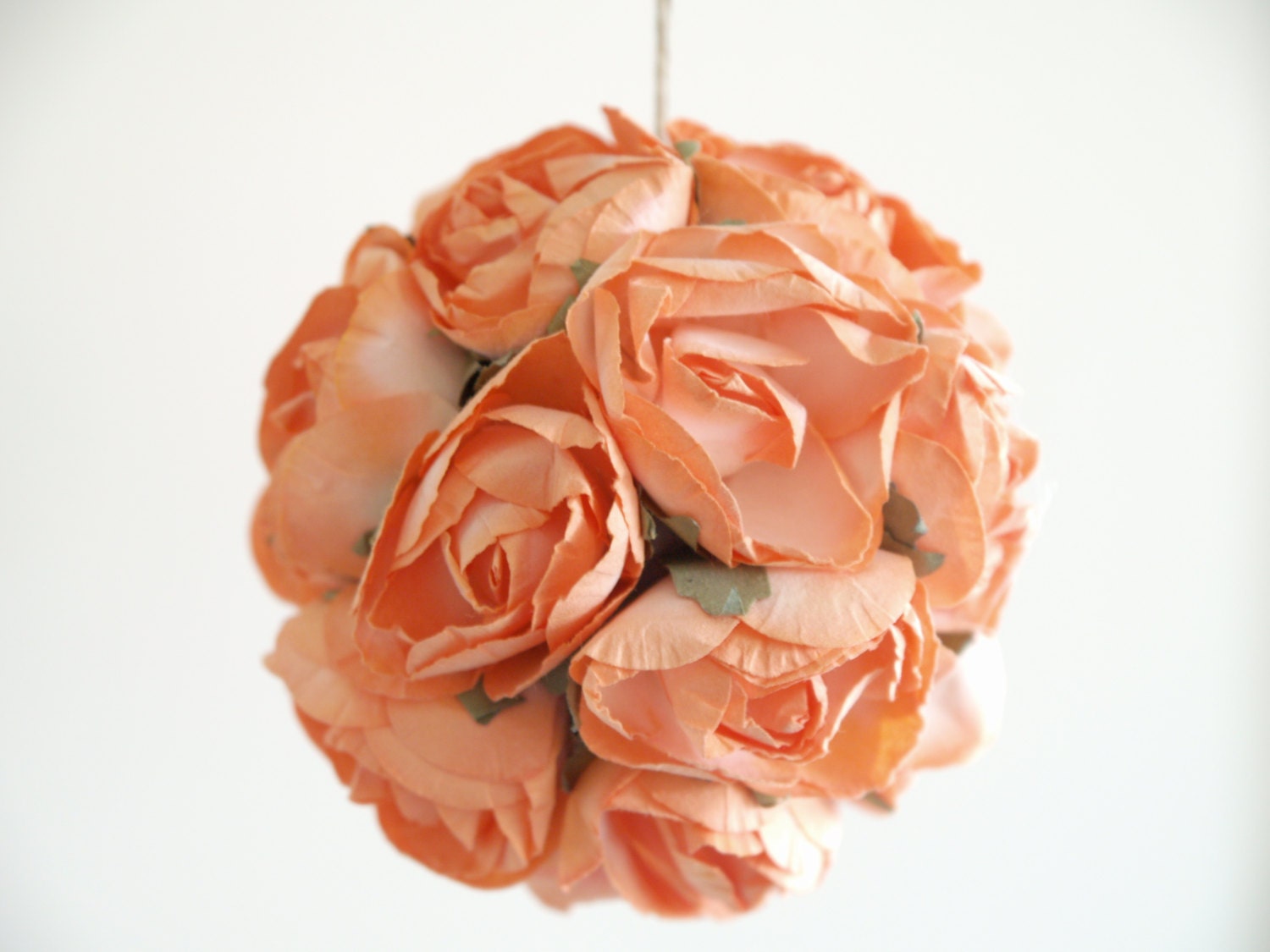 Peach Wedding Pomander made from vintage orange/peach paper roses Wedding Decorations Photo Prop