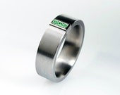 Emerald ring, Titanium, white gold, men ring emerald, green, wedding ring men, emerald band men, commitment ring