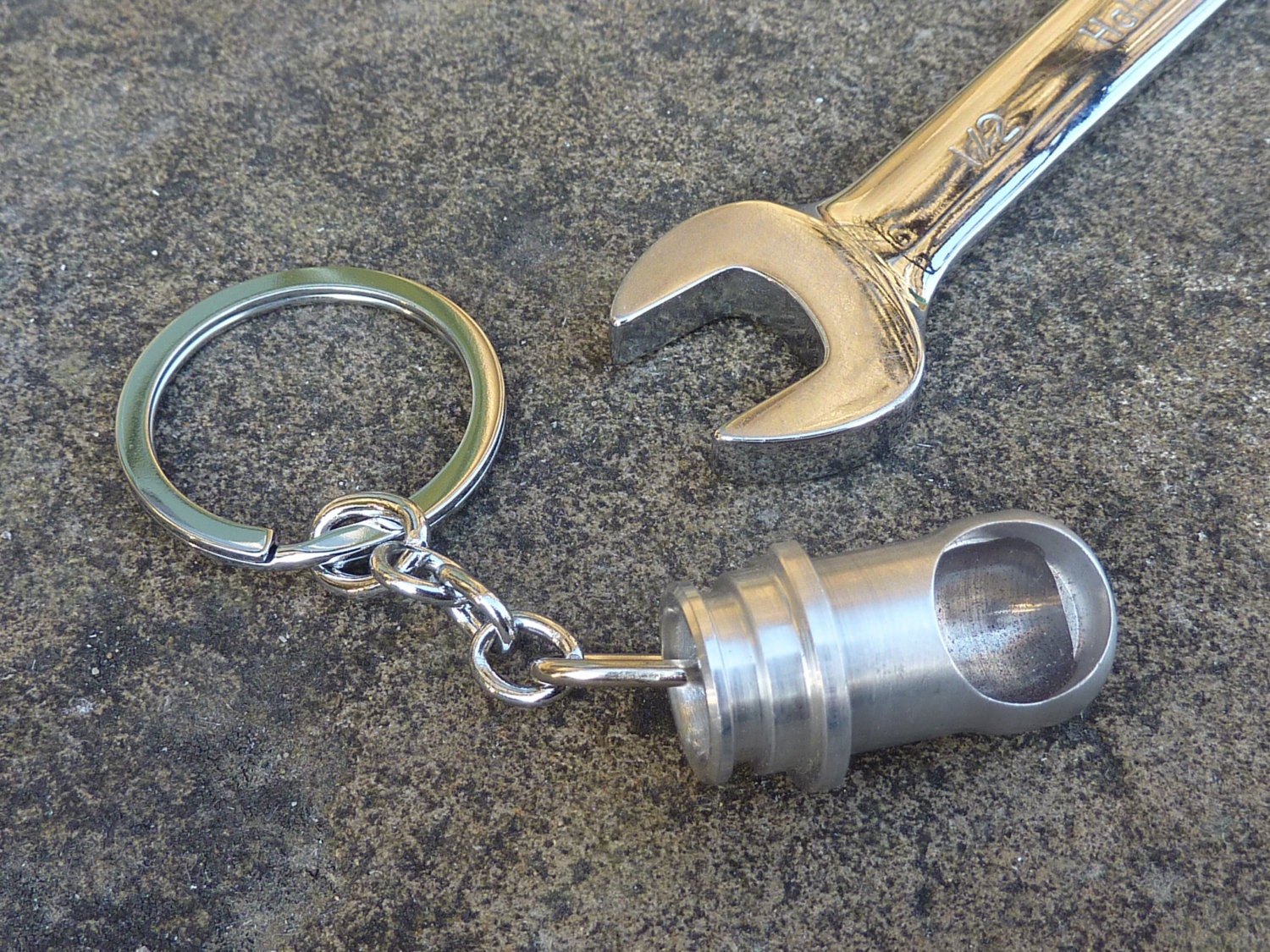 Mens metal keyring keychain made out of a CNC machined Formula 1 racecar part