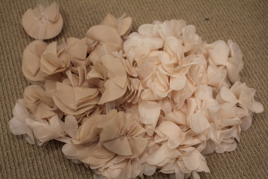 Fabric flower trims, embellishments in cream and beige