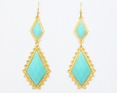 Geometric Triangle Moroccan Turquoise Sea Blue Green Chandelier Earrings, Wedding Earrings, Bridesmaid Earrings