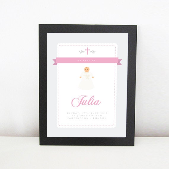 Printable 'Personalized custom illustrated Baptism Poster for a baby girl'