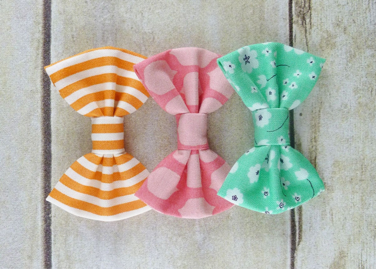 Ready For Summer, Set of 3 SMALL Bow Hair Clips Headbands