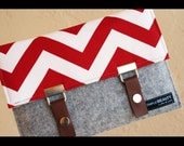 iPad Mini - padded case red chevron cotton and merino wool felt