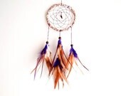 Dream Catcher - Purple Stone - With Purple Amethyst Gemstone, Purple and Brown Feathers and Light Brown Frame - Home Decor, Mobile