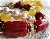 Red Coral Bracelet,Braided Gemstone Bracelet, Freshwater Pearl Bracelet,Christmas Gemstone Bracelet,Christmas Gift
