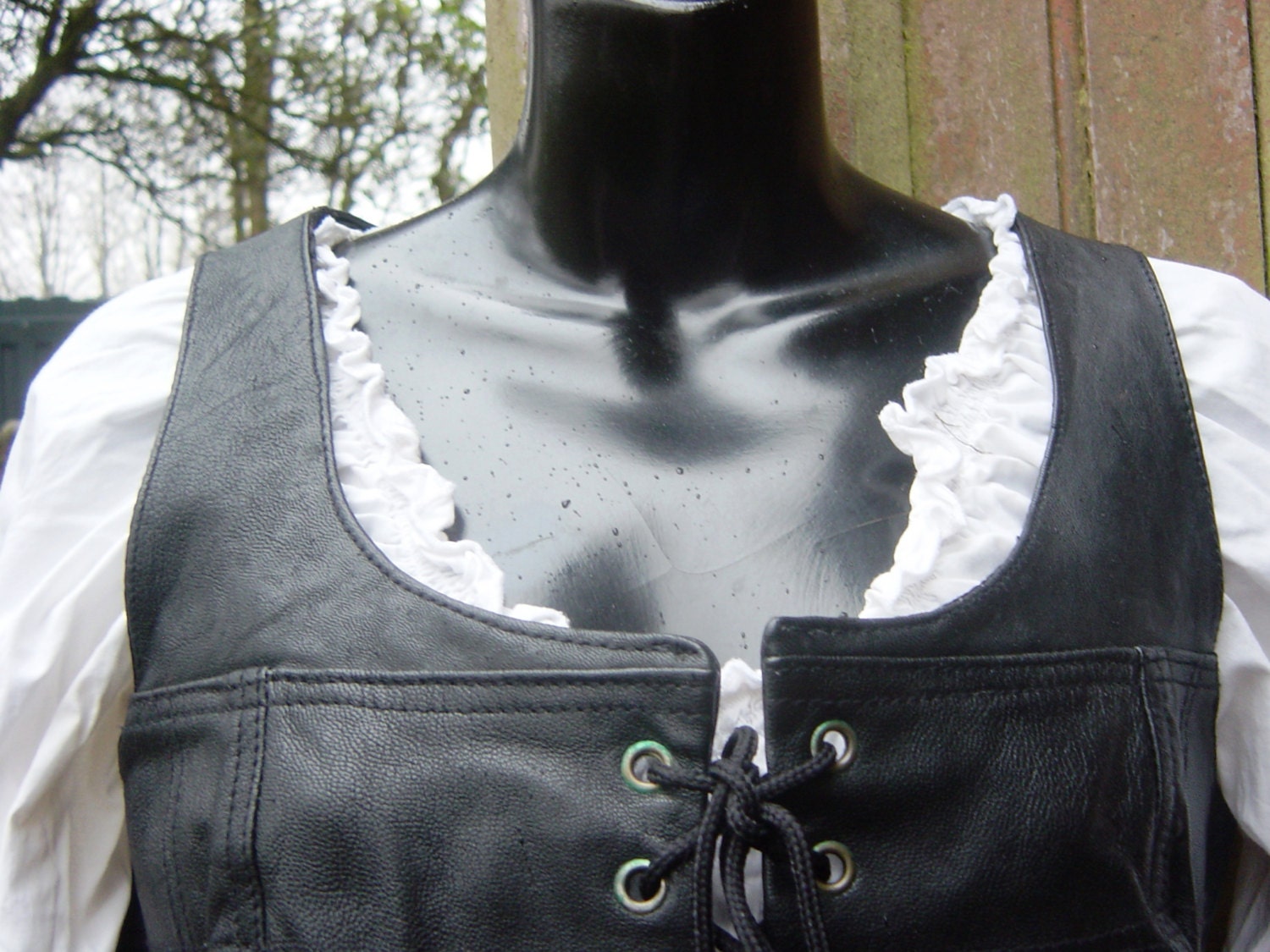 Vintage Black Leather Corset Waistcoat UK 14 38"