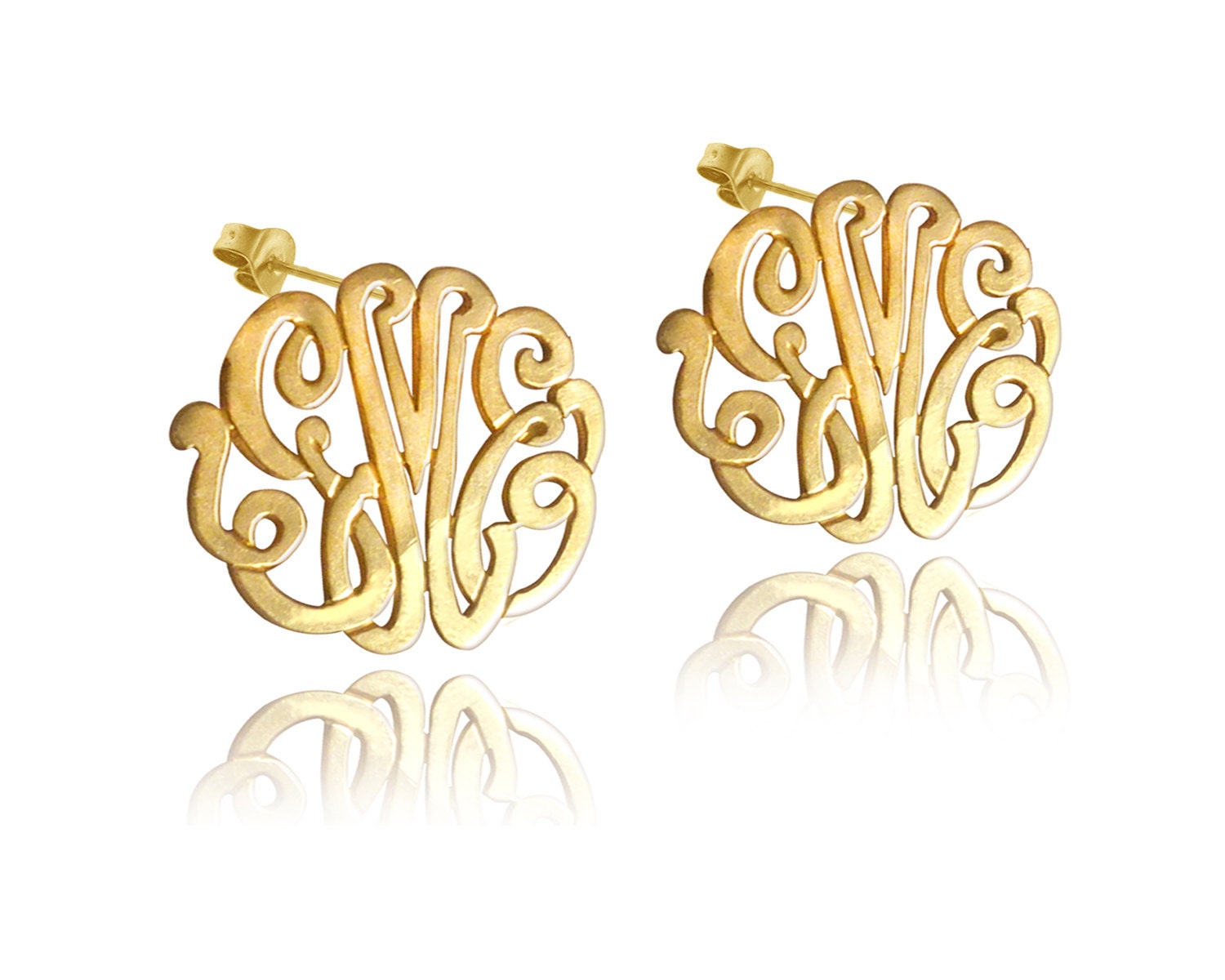 Personalized Handmade Monogram Initials Earrings (order any name) - Sterling Silver with Yellow, Rose or White Gold