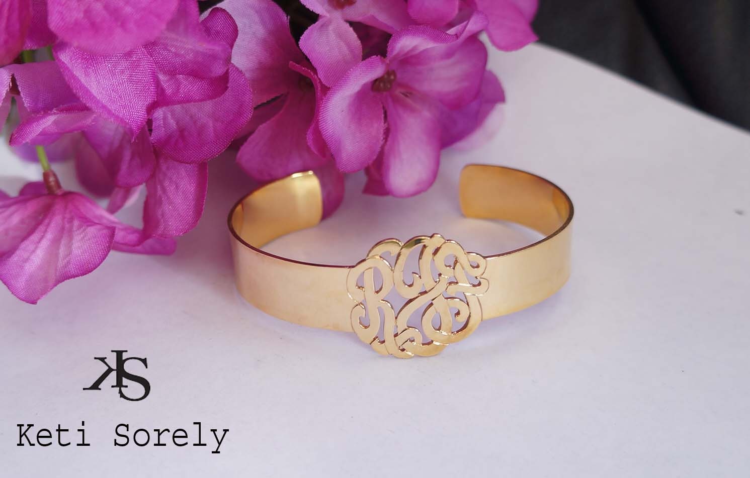 Monogrammed Cuff Bangle (Order Any Initials) -  24k Gold Overlay