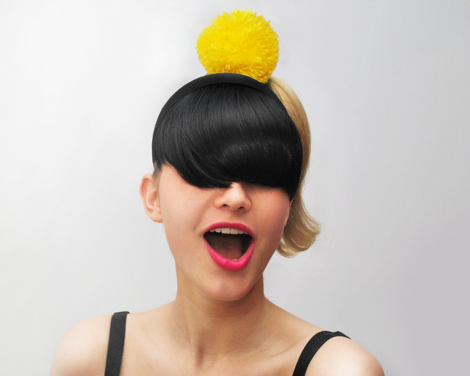 UTHA yellow pom-pom  hair bobble / hair accessories