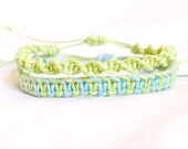 Set of Two Hemp Bracelets - Friendship Bracelet - Lime green, Light blue Bracelets - Striped Bracelet, Spiral-Knot Bracelet