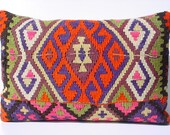 MODERN Bohemian Home Decor,Handwoven Turkish Kilim Lumbar Pillow Cover 20" X 14",Decorative Kilim Pillow,Lumbar Kilim Pillow,Throw Pillow
