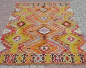 VINTAGE Turkish Kilim Rug Carpet, Handwoven Kilim Rug,Antique Kilim Rug,Decorative Kilim, Natural Wool  56,6" X 77,9"