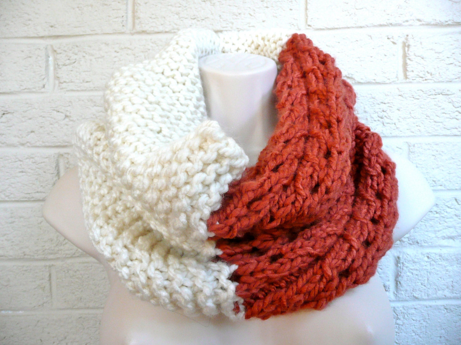 Cream and Rust Lace Insert Cowl