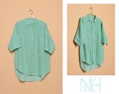 Vintage 1980s Green Striped Button-up with Chest Pocket