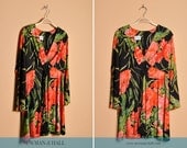 Vintage 1970s Printed Boho Mini Dress, By Berkshire, Size Medium
