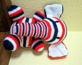Elephant  Teddy Toy Plush Hand Knitted Red White and Blue Patriotic 4th July