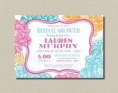 Printable Bridal Shower Invitation - Retro Flowers in Hot Pink, Teal and Orange (BR51)