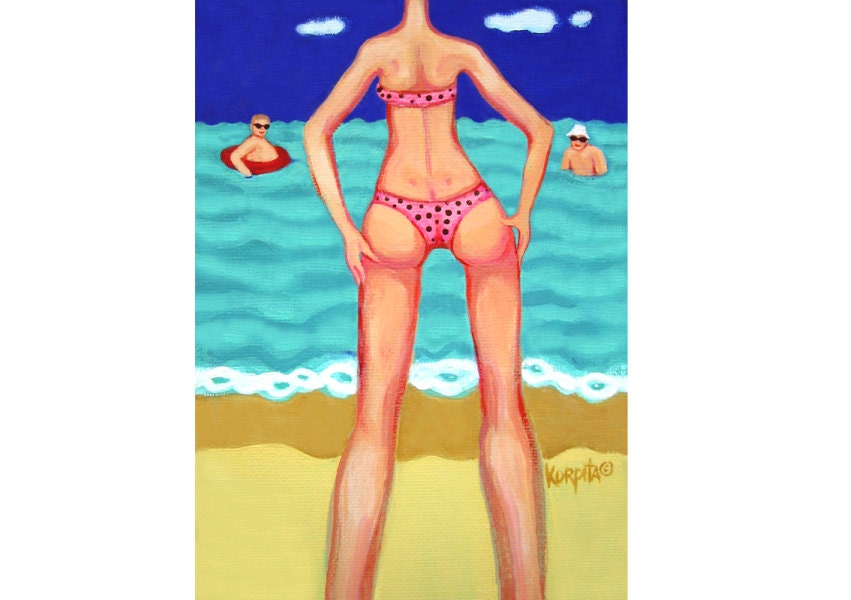 Brand New Bikini - Funny Woman Beach Seashore Ocean Coastal Glicee Print Korpita ebsq