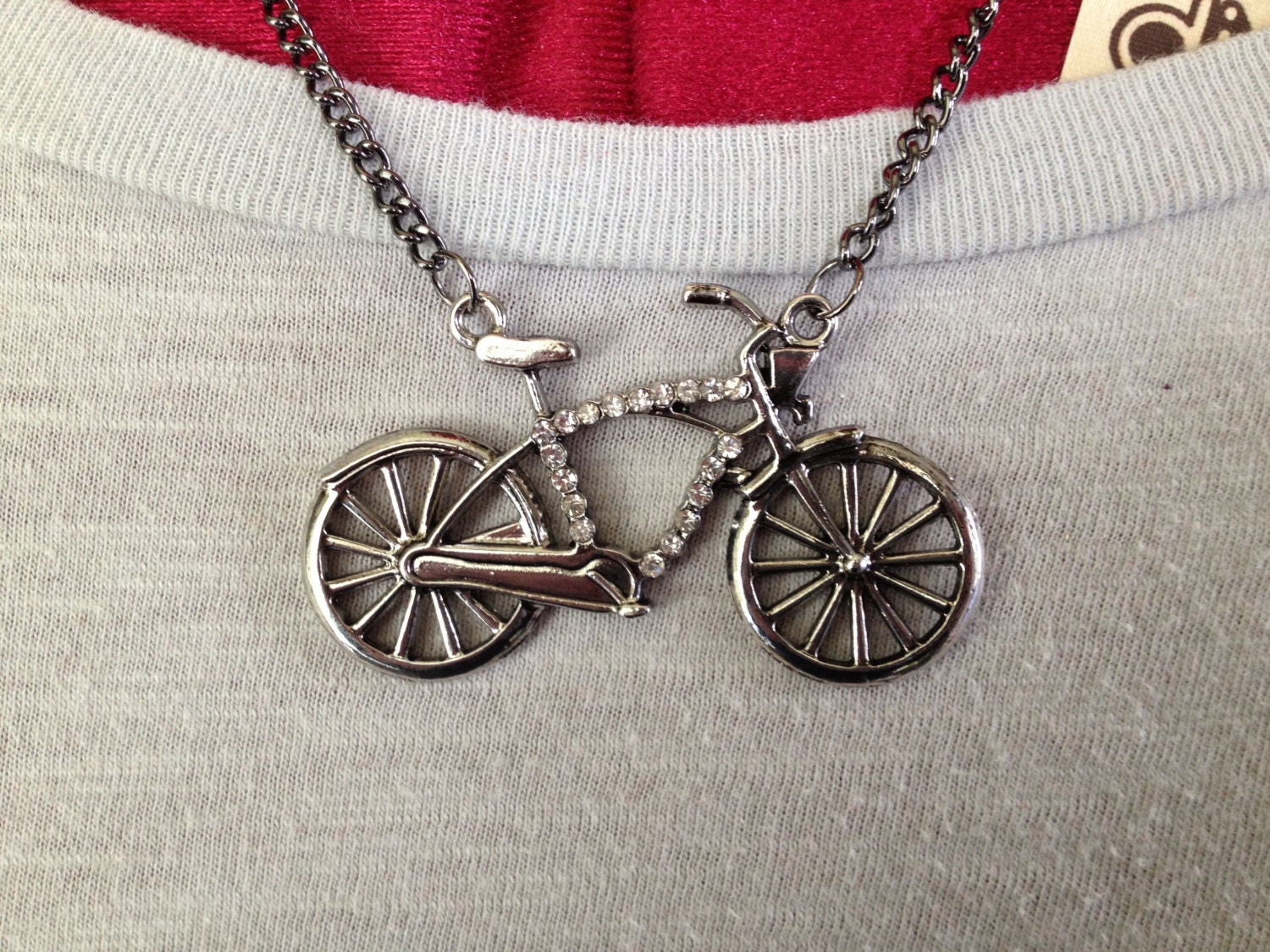 Gunmetal Bicycle Necklace With Crystals