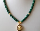 Malachite and Gold Ganesh Necklace /  Ganesha Necklace