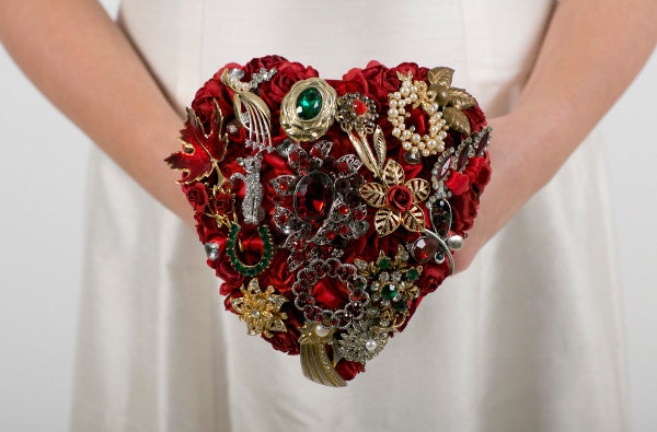Ruby Red Heart Bridal Bouquet - Wishin' and Hopin'