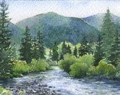 ACEO Giclee print from watercolor painting of Colorado stream, miniature art by Cinda Serafin, nature landscape Limited Edition Print