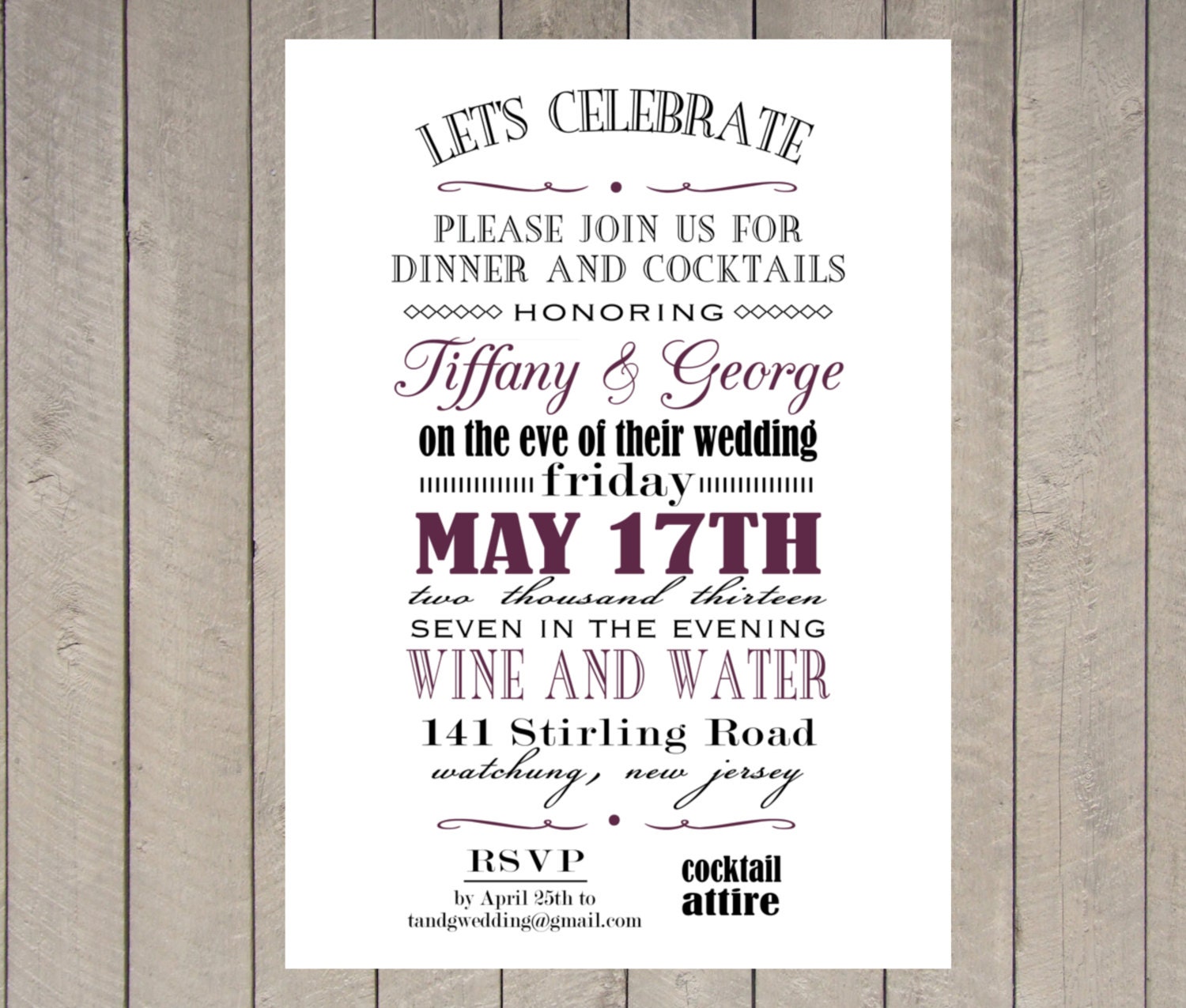 Typography Invitation - Engagement Party, Rehearsal Dinner, Wedding - DIY Printing (PDF)