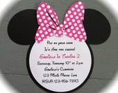 25 Handmade Minnie Mouse Invitations with Number on back - Pink with White Polka Dots