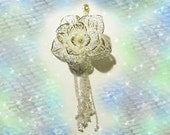 Sterling Silver Rose with Dangling Chains Add On Key Chain Charm, for Keys, Purse, or Necklace accesory