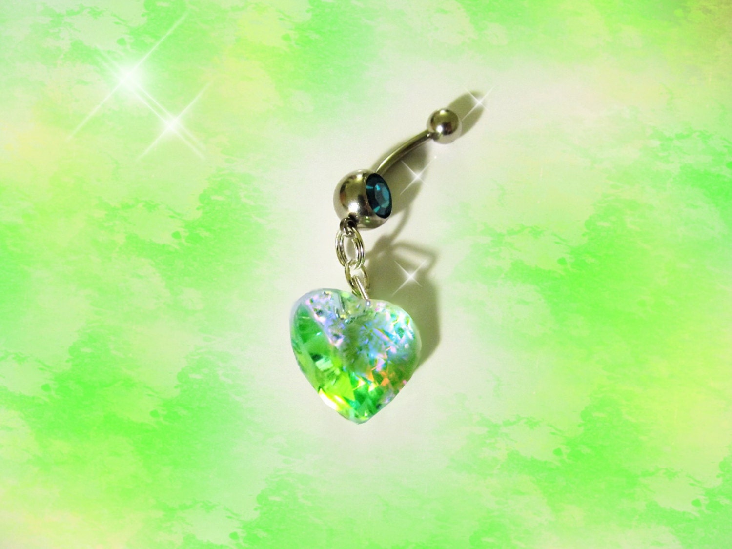 Belly Ring, Luscious Green Crystal Heart, Belly Button Ring, Belly Button Jewelry for Her