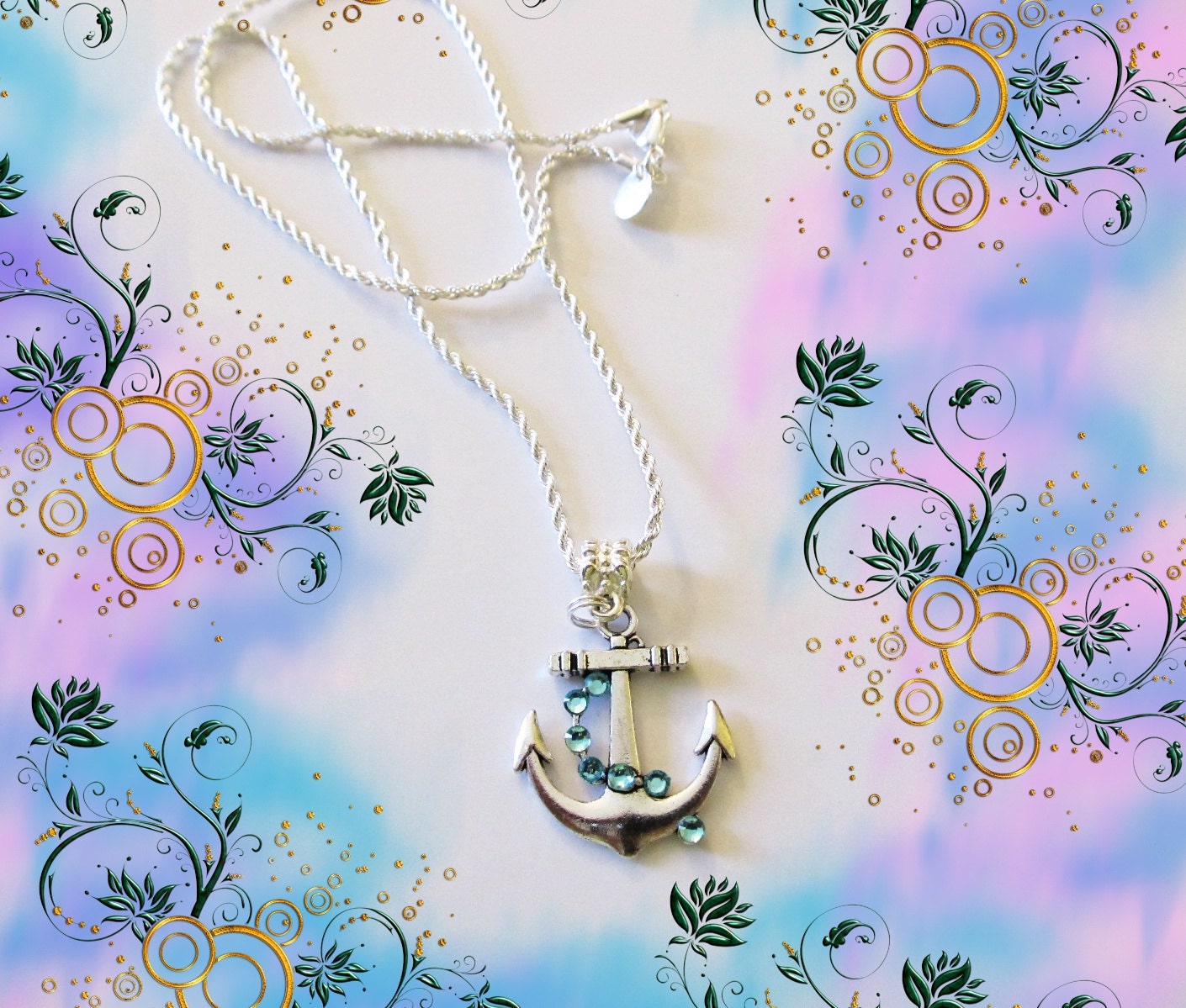 Nautical Silver Ship Anchor Necklace, With Blue Crystals-On 925 Sterling Silver Chain for everyone, or gift