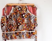 One of a Kind Vintage French 1970s Handmade Apron Brown and Orange with Rick Rack Trim Gift Kitchen Housewares Mother's Day Gift