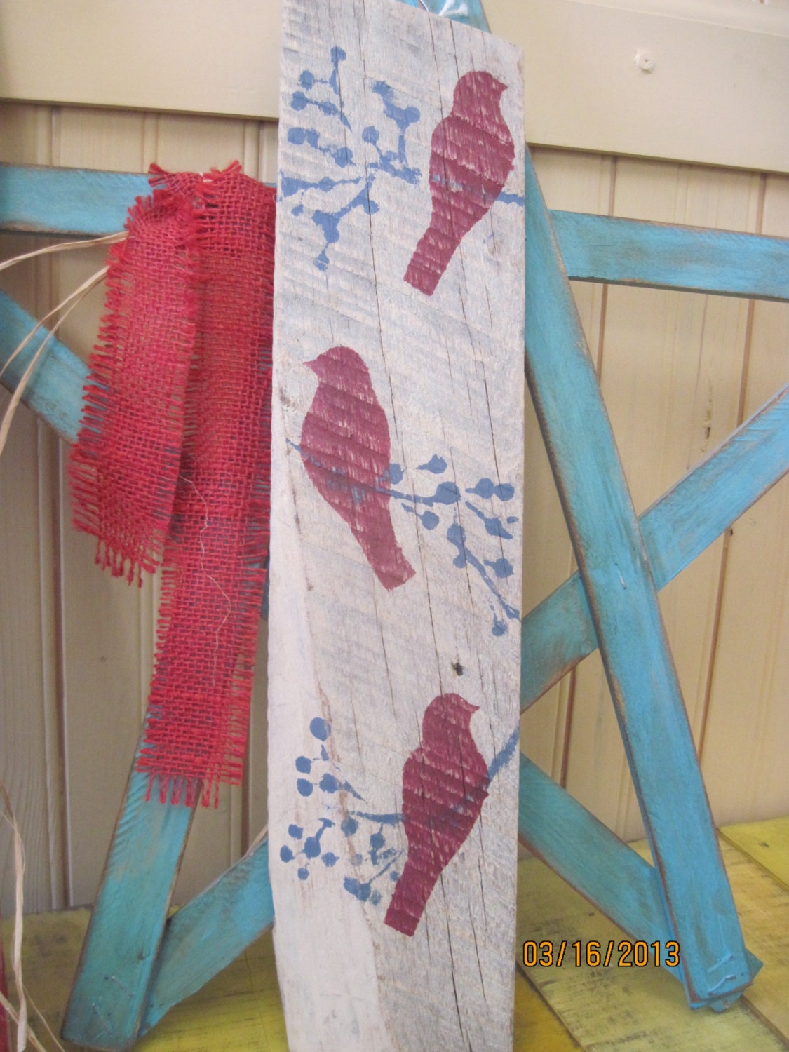 Shabby Bird Sign Chic Kitchen Picture Primitive RED Wall Decor Old Barn Wood