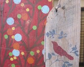 Shabby Chic Kitchen Picture Primitive RED Birds Wall Decor Sign  Old Barn Wood