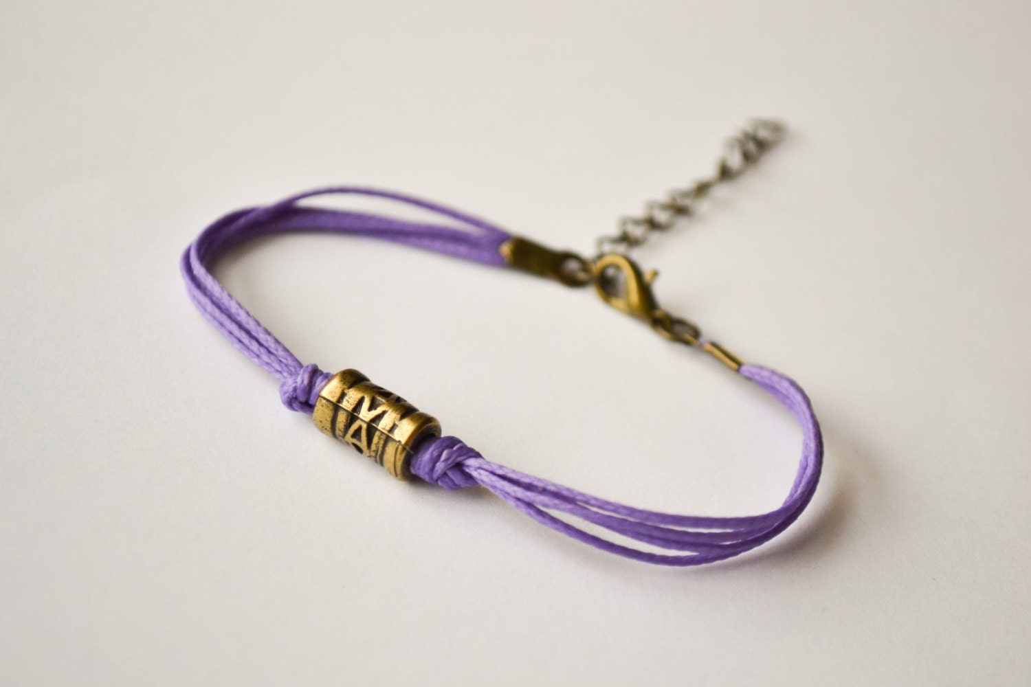 Cord bracelet, purple bracelet with bronze tube bead. casual everyday bracelet. purple stack bracelet, friendship bracelet, gift for her
