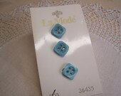 Cute Vintage 1/2" Square Aqua Buttons, Made in Holland, Set of 3 (no. 1598)