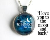 I Love You to the Moon and Back Glass Dome Necklace in Antique Silver