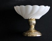 Hollywood Regency Style Milk Glass Dish on Gold Stand