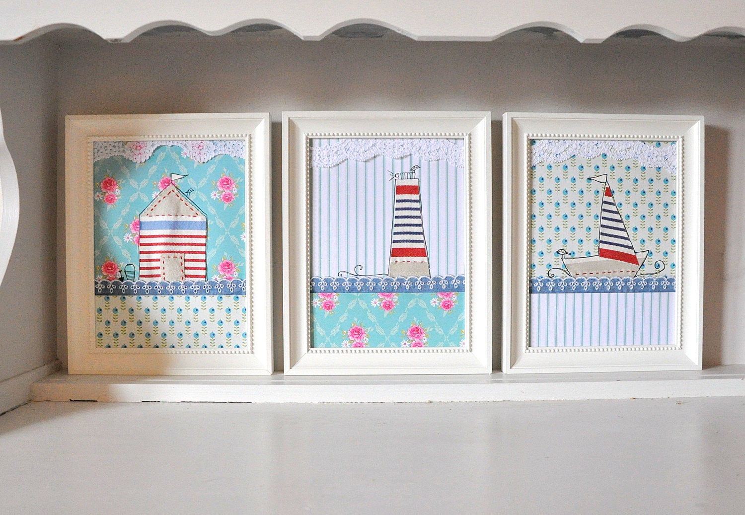 Set of 3 nautical art - summer seascape