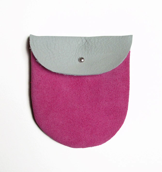 Soft Leather Pouch // fuschia suede with soft grey leather