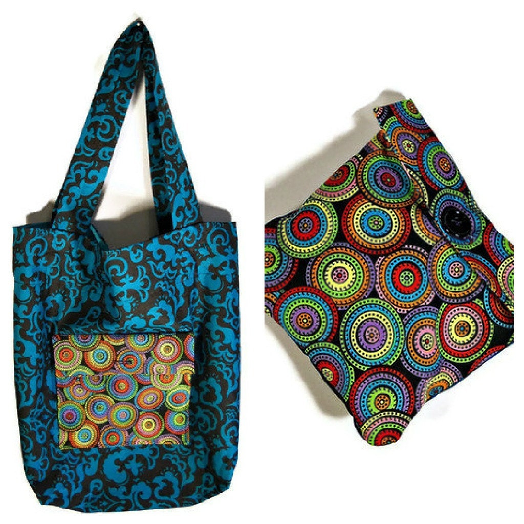 Tribal and Floral Meet - Fold up Tote Bag - Easy Tote - Free Shipping - ECO Shopping Bag -TAGT