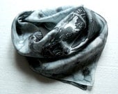 Horse silk scarf, handmade painted black white grey storm cowgirl scarf