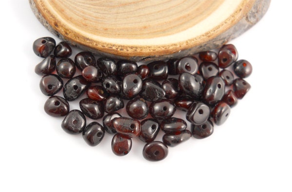 Natural Baltic Amber rounded beads - 55 pcs - Cherry