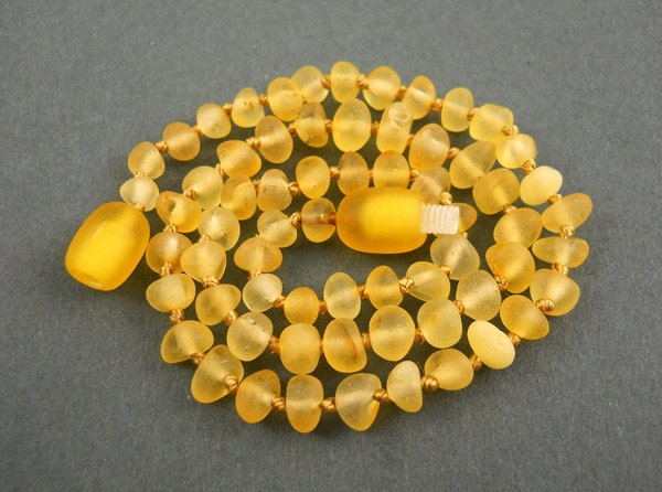Baltic Amber Baby Teething Necklace -  rounded beads -  Citrine unpolished
